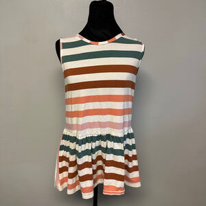 Women's Matilda Jane Striped Tank Top size Medium White Multicolor peplum hem